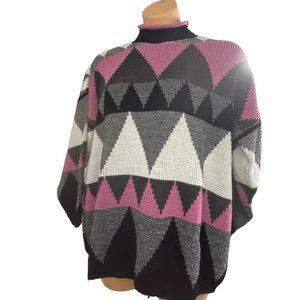 Vintage 1980’s Color Block Art To Wear Geometric Mock Neck Sweater size XL